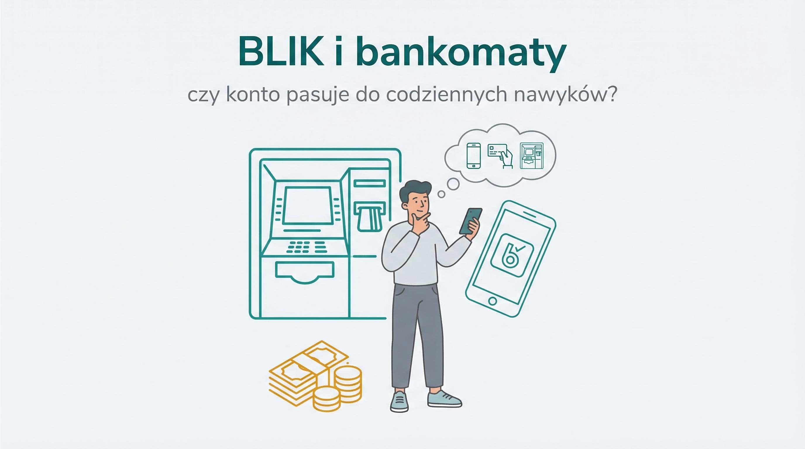 Infografika o wyborze konta dopasowanego do BLIK i bankomatów.