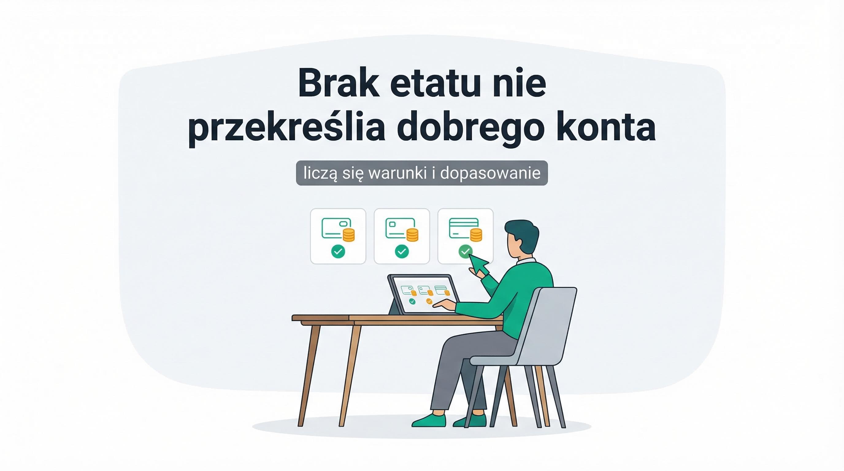 Grafika o wyborze konta dla osoby bez etatowego przelewu wynagrodzenia.