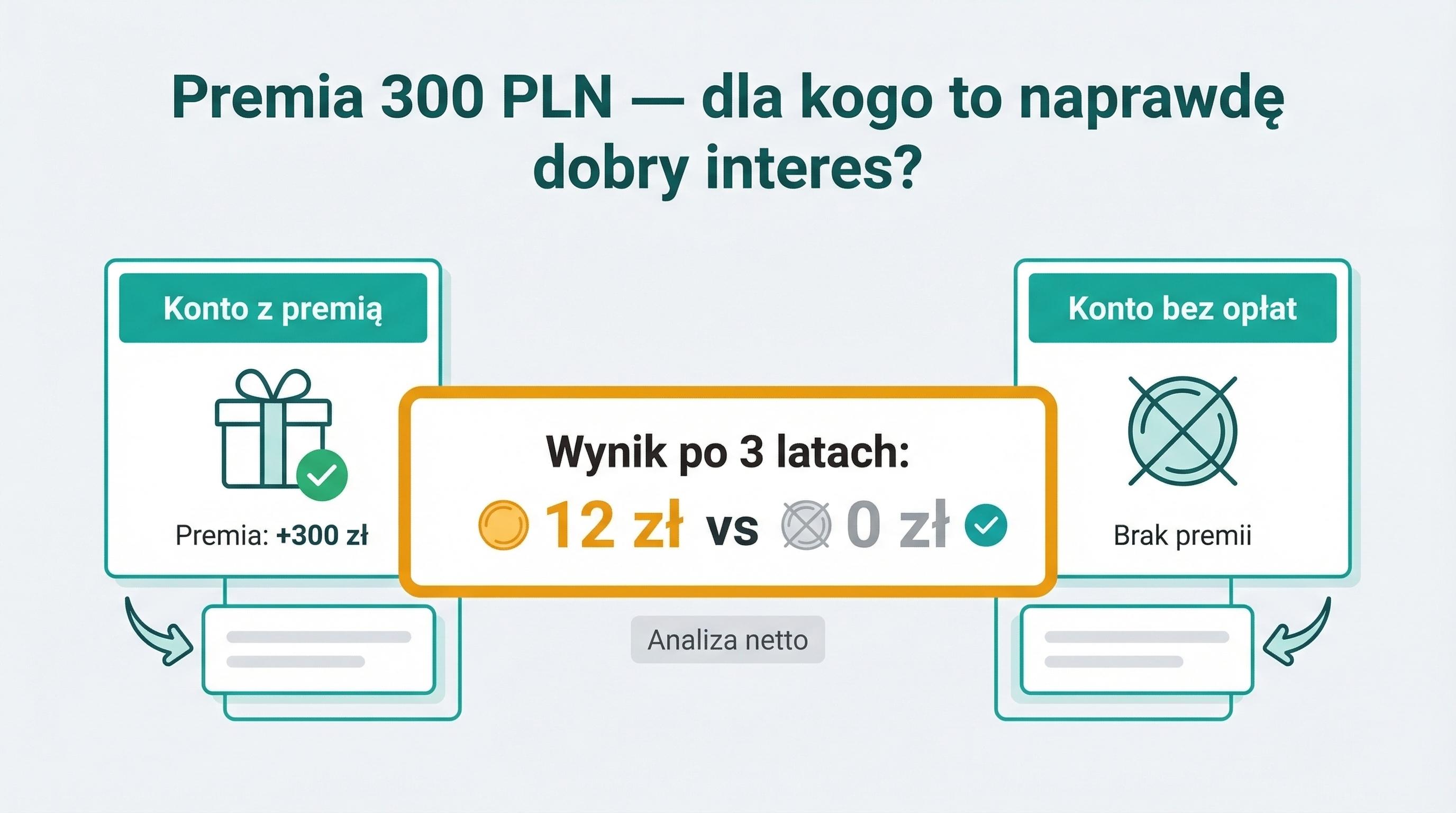 Grafika pokazująca, że premia 300 zł po 3 latach może oznaczać zaledwie 12 zł netto dla oszczędzającego.