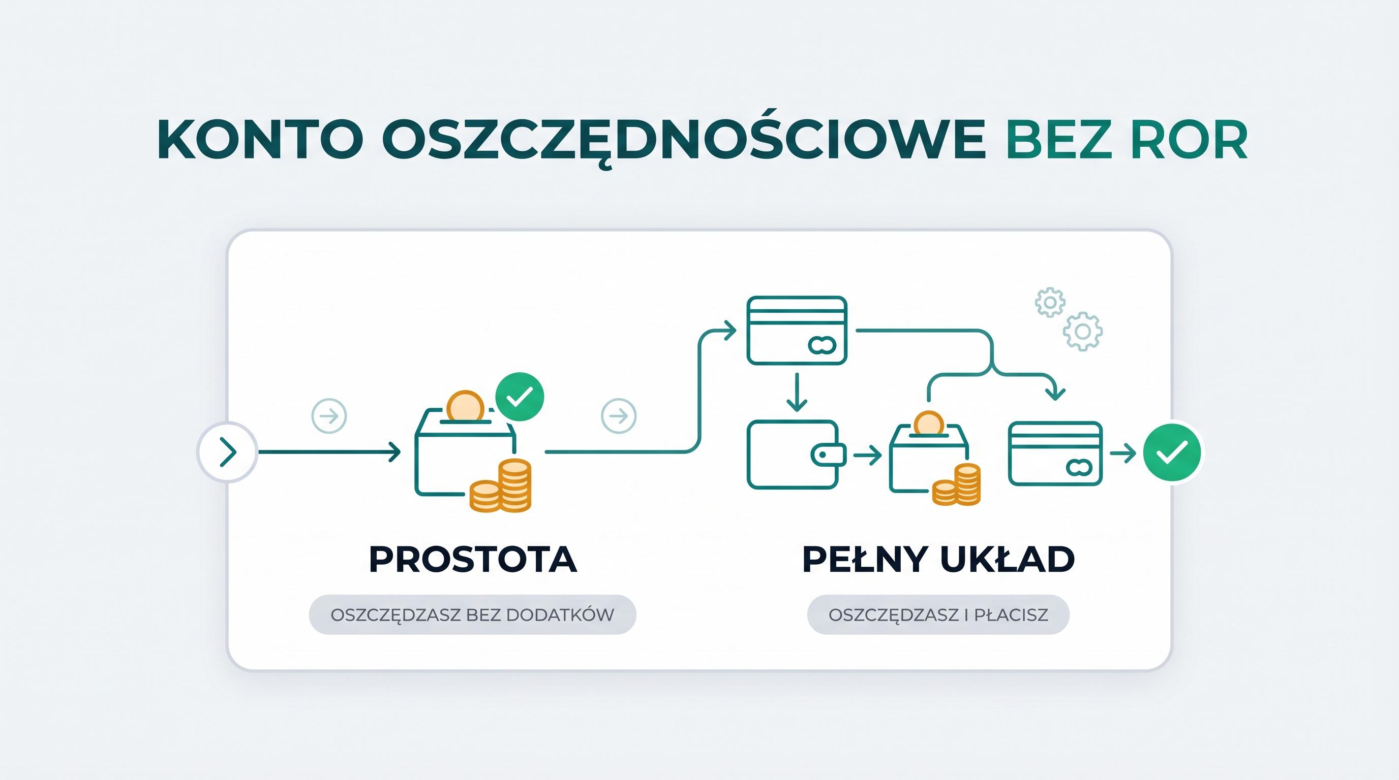 Osoba porównuje prosty układ bez ROR z pełniejszym układem oszczędzania.