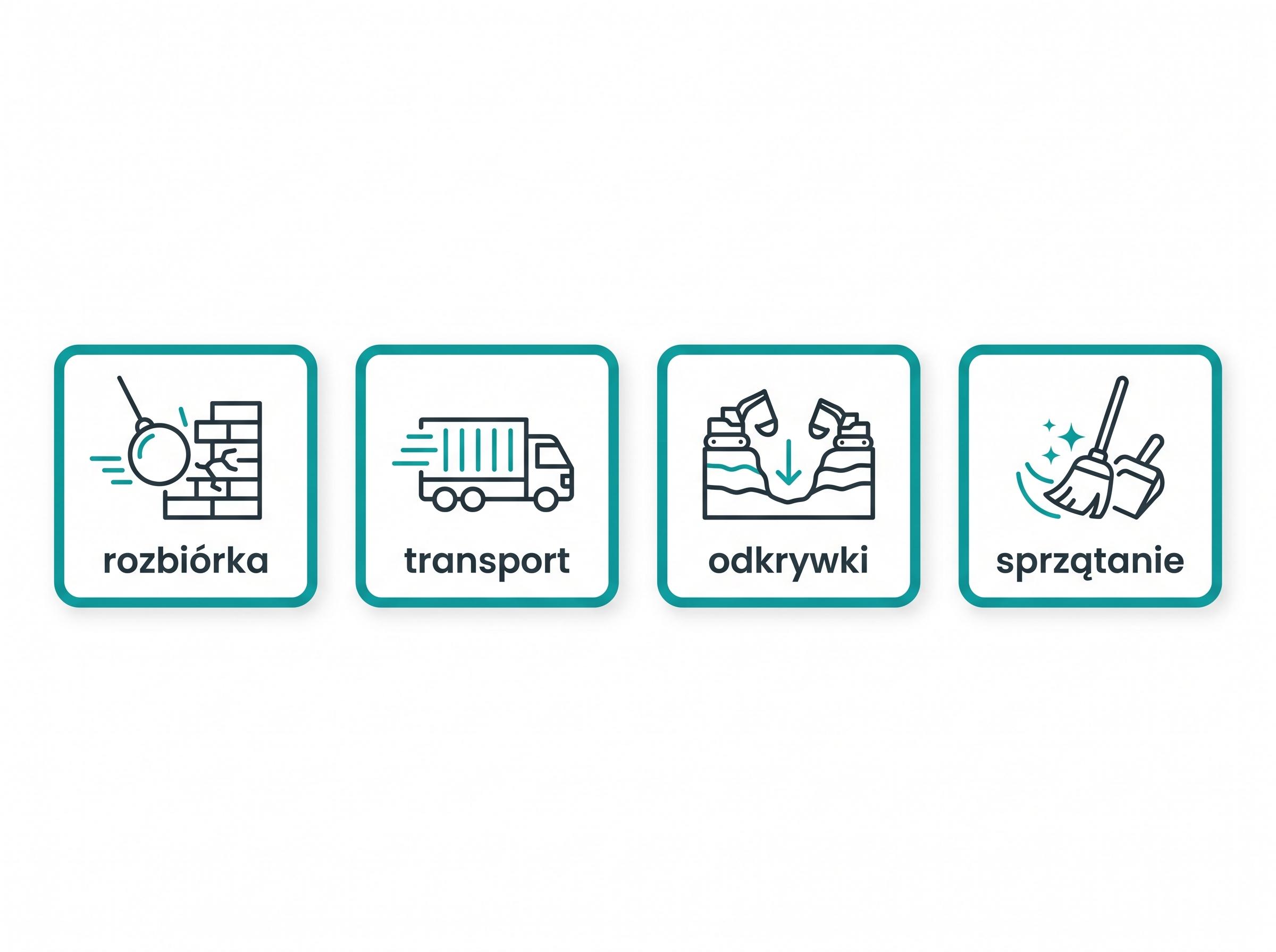 Infografika pokazuje cztery często pomijane koszty remontu: rozbiórkę, transport, odkrywki i sprzątanie.