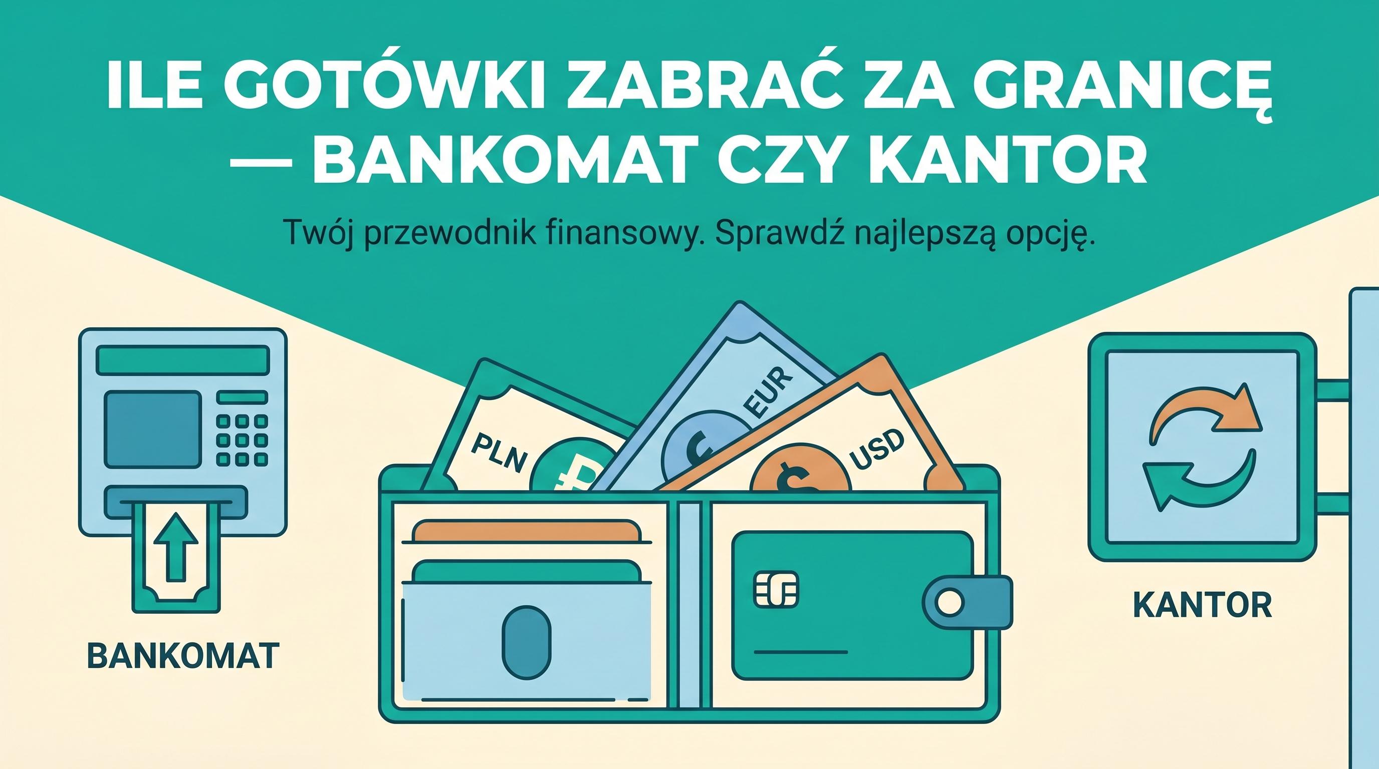 Portfel z gotówką i kartą płatniczą — ile wziąć za granicę, bankomat czy kantor.