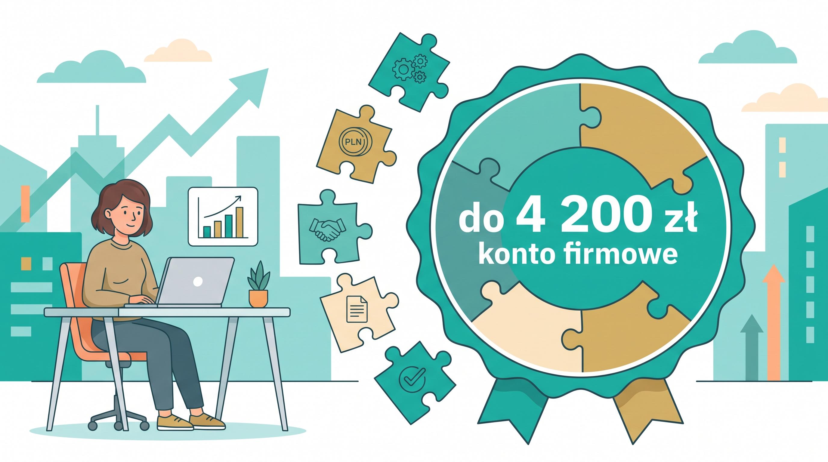 Bank Pekao Konto Biznes z Żubrem — premia do 4 200 zł złożona z pięciu modułów.