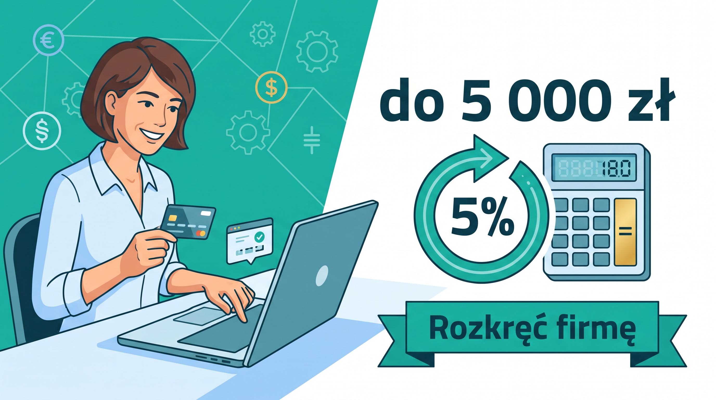 PKO BP Rozkręć firmę — premia do 5 000 zł, głównie 5% zwrotu za płatności kartą firmową.