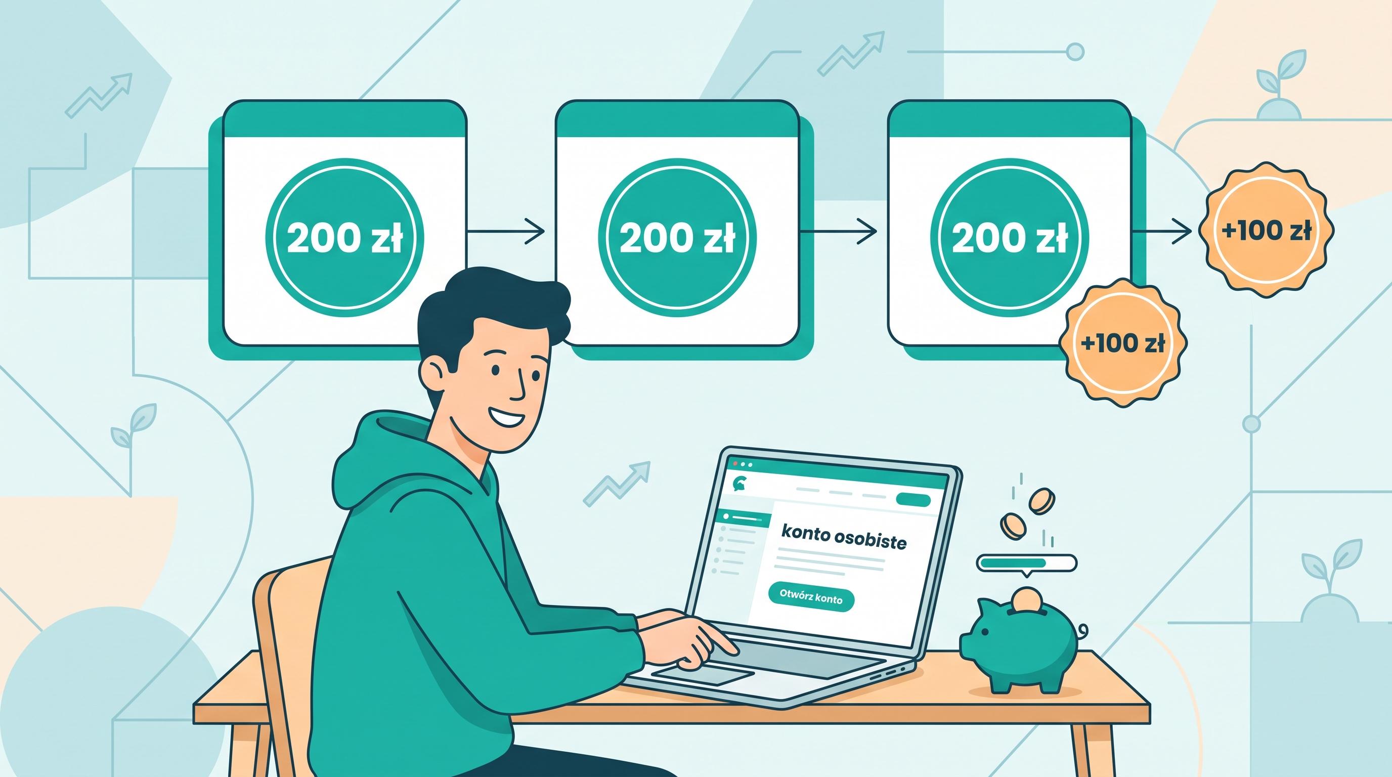 Premia do 700 zł za konto osobiste: 200 zł za aktywność w każdym z trzech miesięcy plus 100 zł bonusu.