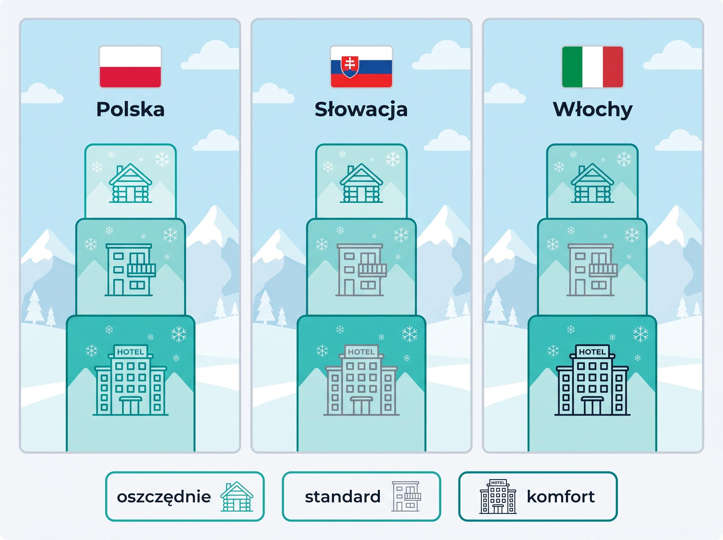 Trzy kraje i trzy standardy wyjazdu: oszczędnie, standard i komfort.